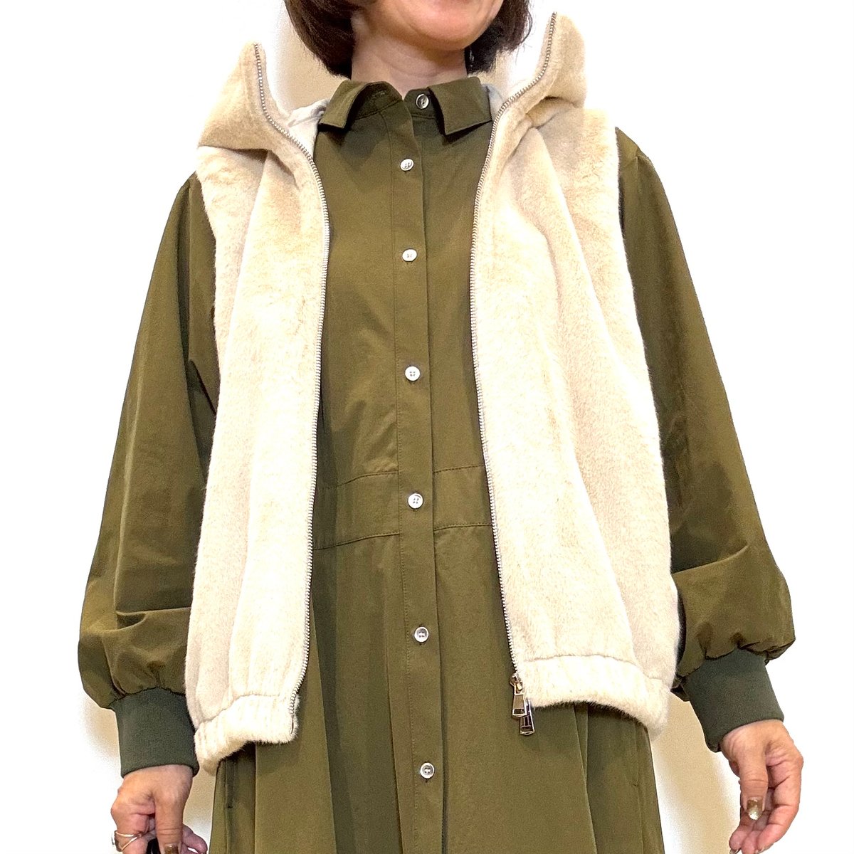 Atelier brugge／アトリエブルージュ】シャーリングファーフーデッド