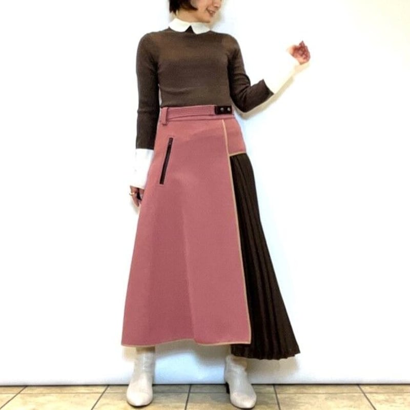 Lallia mu／ラリアムー】プリーツドッキングパイピングスカート