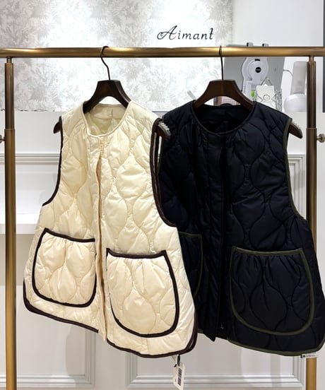 【Brahmin／ブラーミン】ファーカラー キルティング中綿ベスト