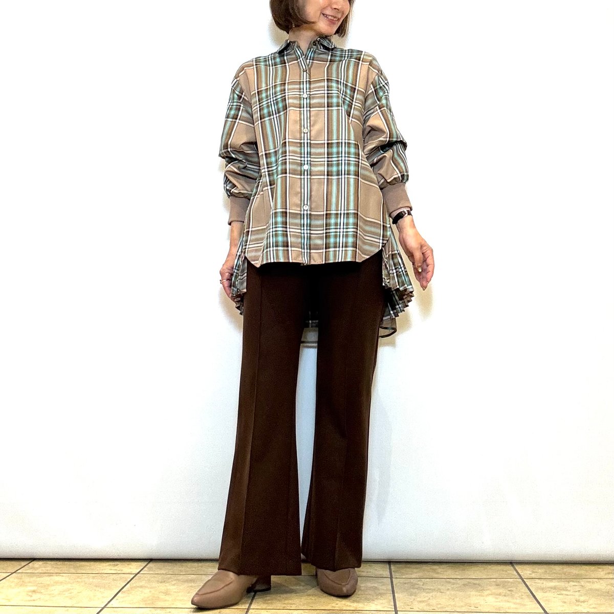 Lallia mu／ラリアムー】サイドプリーツチェックシャツ | Aimant-エマン