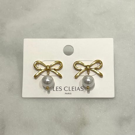 【LES CLEIAS／レ・クレアス】リボン＆パールピアス