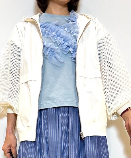 【ATELIER  SIX／アトリエシックス】メッシュ袖フーディカーディガン