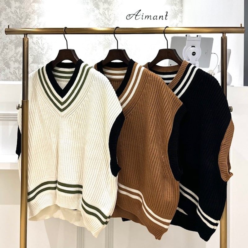 パッシオーネ　ベスト　セレクトショップ PASSIONE／パシオーネ】チルデンニットベスト | Aimant-エマン