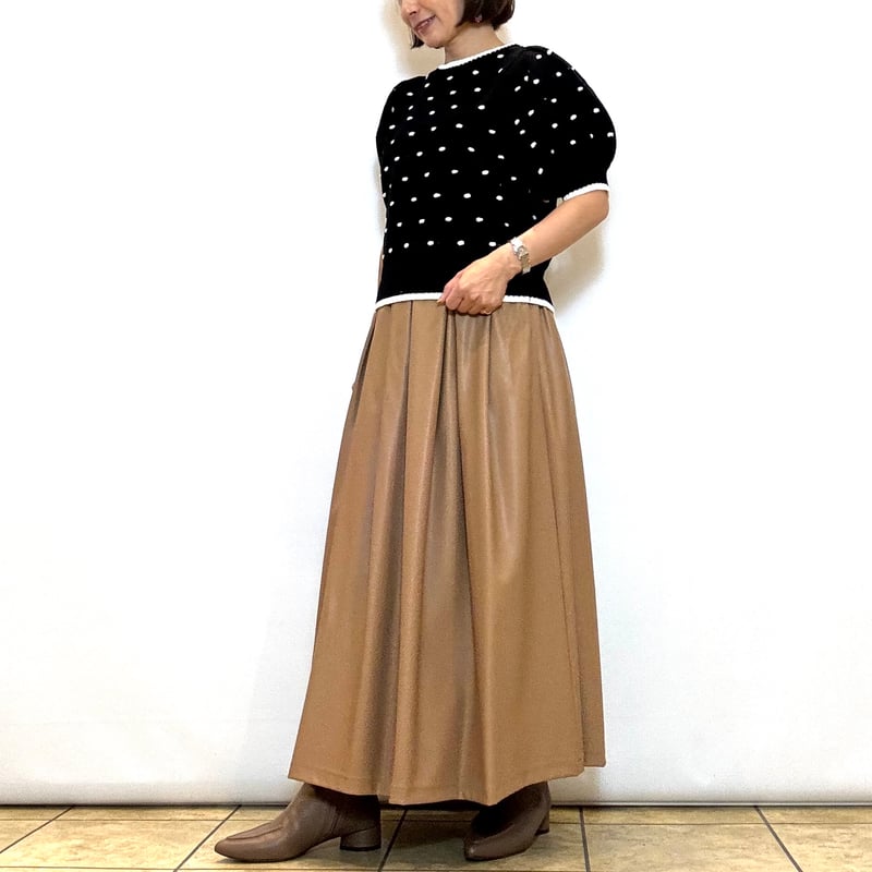 BEATRICE／ベアトリス】ドット柄5分袖コットンニットプルオーバー