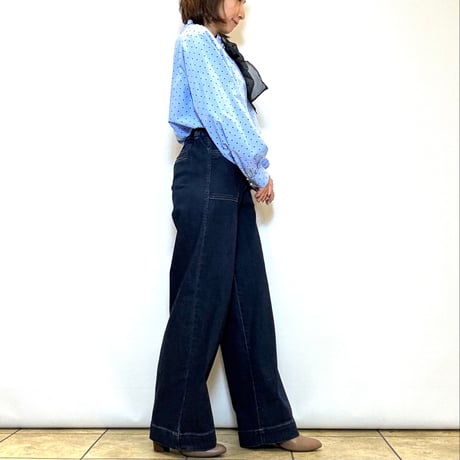 【C‘est moijeu／セモワージュ】 ストレッチセミワイドデニムパンツ