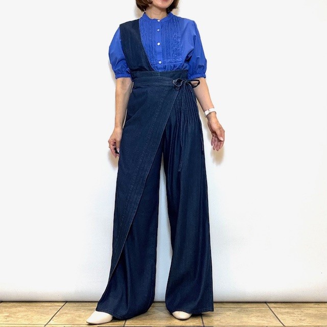 Lallia mu／ラリアムー】ワンショルダーテンセルデニムパンツ