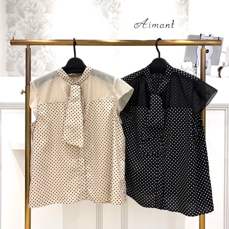 【TULUMB／トゥルム】シアー切替えドットタイブラウス