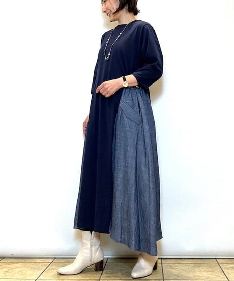 【ATELIER SIX／アトリエシックス】デニム×コットンドッキングワンピース