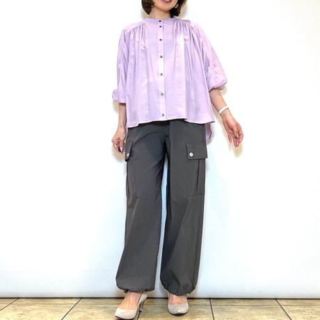 【trois／トロワ】エアードレープシフォンギャザーブラウス
