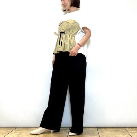 【trois／トロワ】リネン混ストレッチセミワイドパンツ