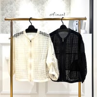 【Lallia Mu／ラリアムー】チェックレースネットブルゾン