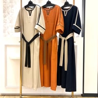 【BRAHMIN／ブラーミン】リネンライク配色ベルトワンピース