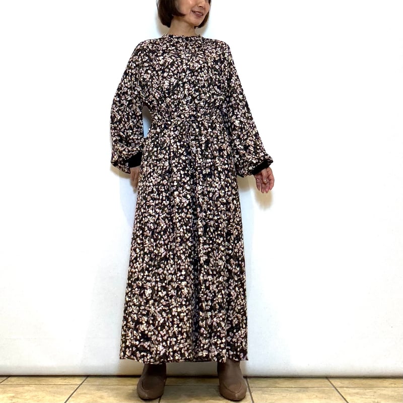 trois／トロワ】花柄＆無地ドレープギャザーワンピース | Aimant-エマン