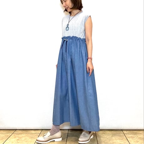 【ATELIER  SIX／アトリエシックス】ニット×デニムドロストワンピース