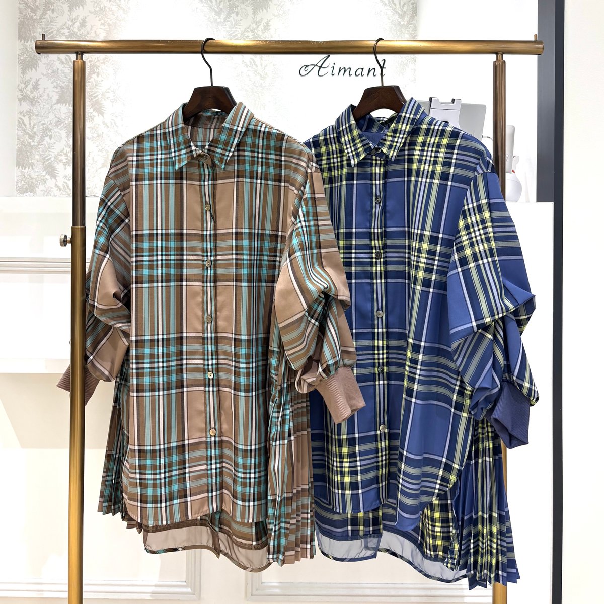 Lallia mu／ラリアムー】サイドプリーツチェックシャツ | Aimant-エマン