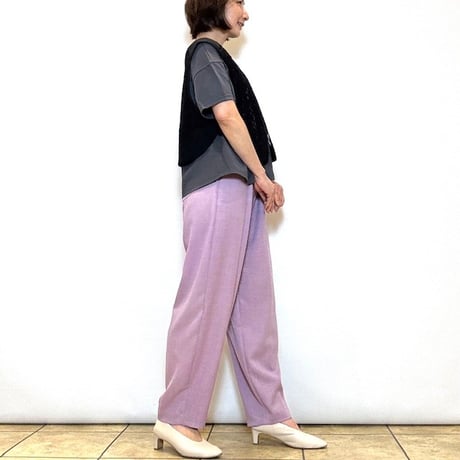 【Lallia mu／ラリアムー】ギャザーウエストカーブラインパンツ