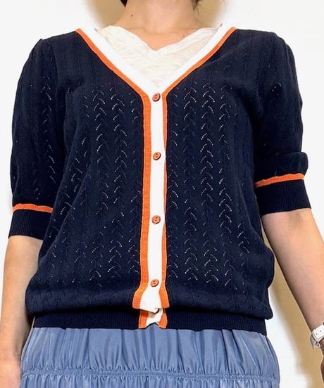 【IMPORT／インポート】パイピングメッシュカーディガン