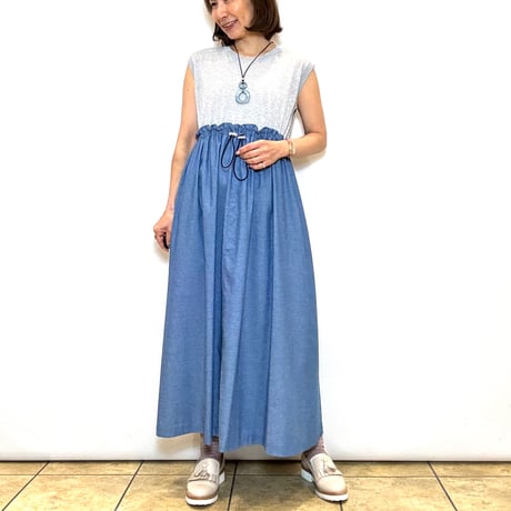 【ATELIER  SIX／アトリエシックス】ニット×デニムドロストワンピース