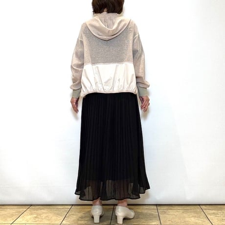 【ATELIER SIX／アトリエシックス】メッシュ異素材フーディカーディガン
