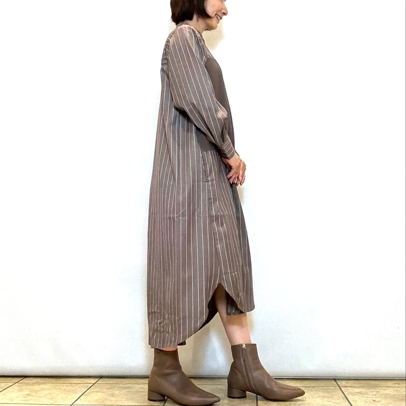 C'est moijeu／セモワージュ】タック編みストライプワンピース