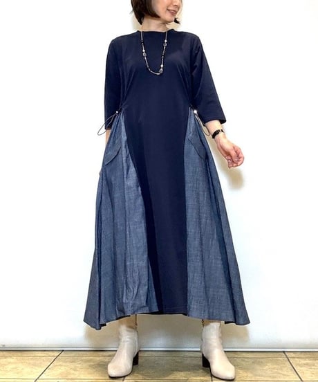 【ATELIER SIX／アトリエシックス】デニム×コットンドッキングワンピース