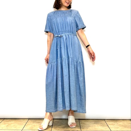 【Le MARAIS／ル マレ】シャーリングデニムワンピース