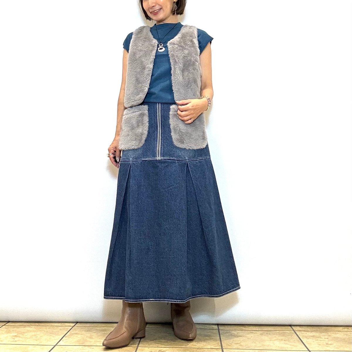 Mia asterism／ミーアアステリズム】デニム×ファーコンビベスト