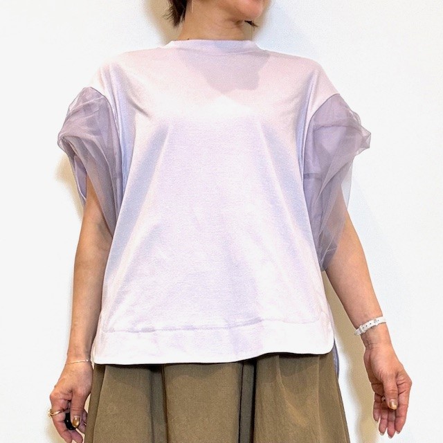 美品‼️ラリアムー　ツイストスリーブカットソーブラウス Lallia mu／ラリアムー】メッシュツイストスリーブカットソー
