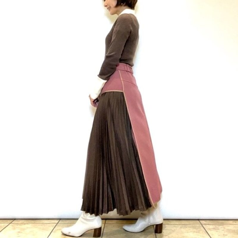 Lallia mu／ラリアムー】プリーツドッキングパイピングスカート