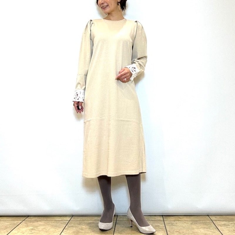 BEATRICE／ベアトリス】レースカフスニットワンピース | Aimant-エマン