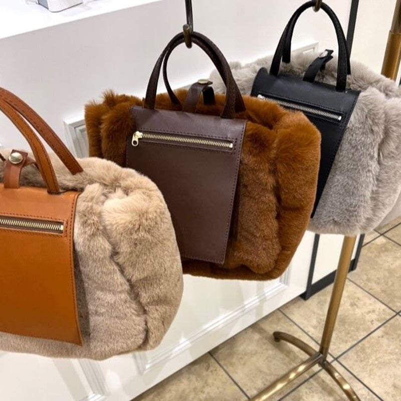 ATELIER BRUGGE ベージュファー トートバッグ atelier brugge／アトリエブルージュ】革ポケットファートート