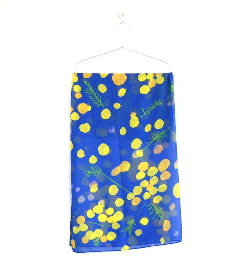 ミモザ プリントスカーフ 100cm 大判スクエアタイプ ポリエステル