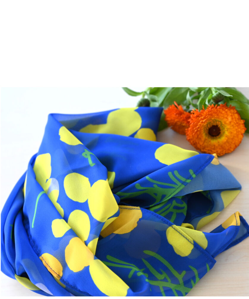 ミモザ プリントスカーフ 100cm 大判スクエアタイプ ポリエステル