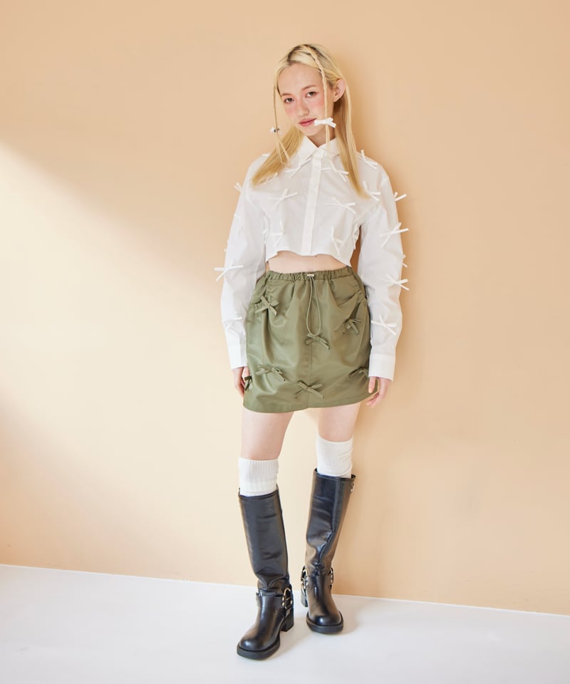 ribbon mini skirt KAHKI | The Girls Society