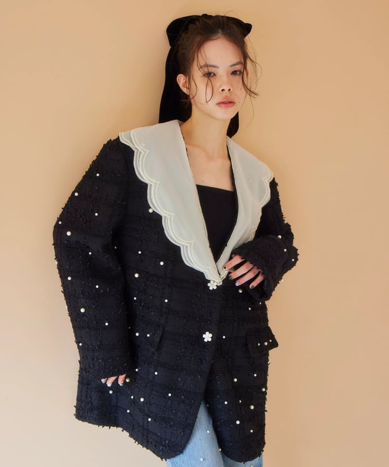 pearl tweed jacket BLACK | The Girls Society
