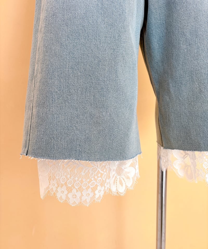 lace layered half denim pants | The Girls Society