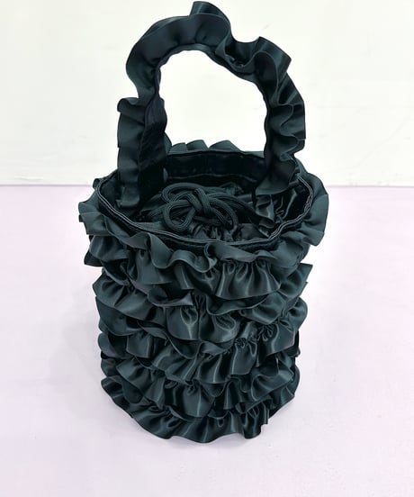 satin frill bag BLACK