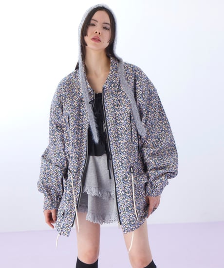 flower print jacket BLACK