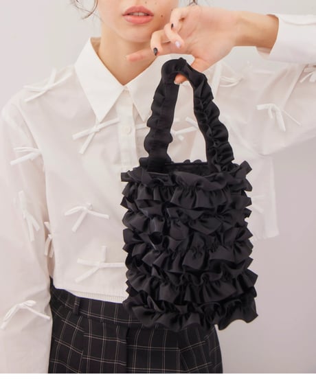 satin frill bag BLACK
