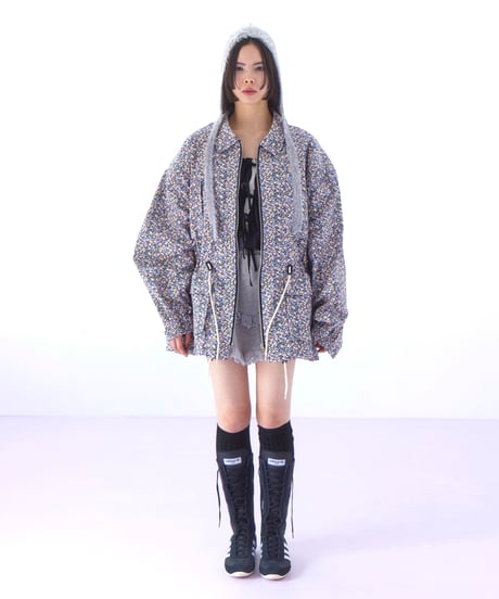 flower print jacket BLACK