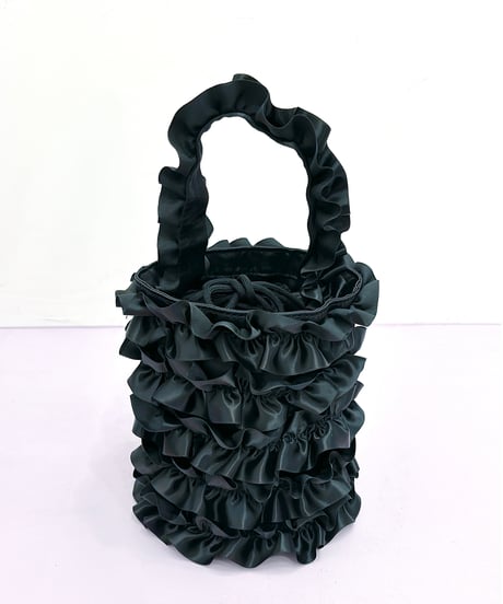 satin frill bag BLACK
