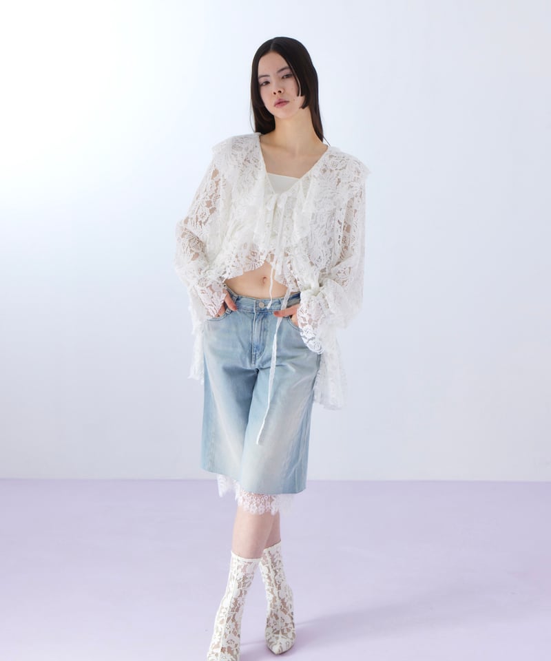 lace layered half denim pants | The Girls Society