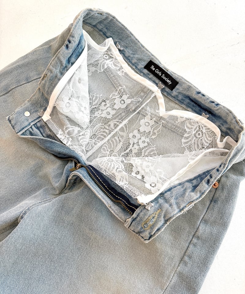 lace layered half denim pants | The Girls Society