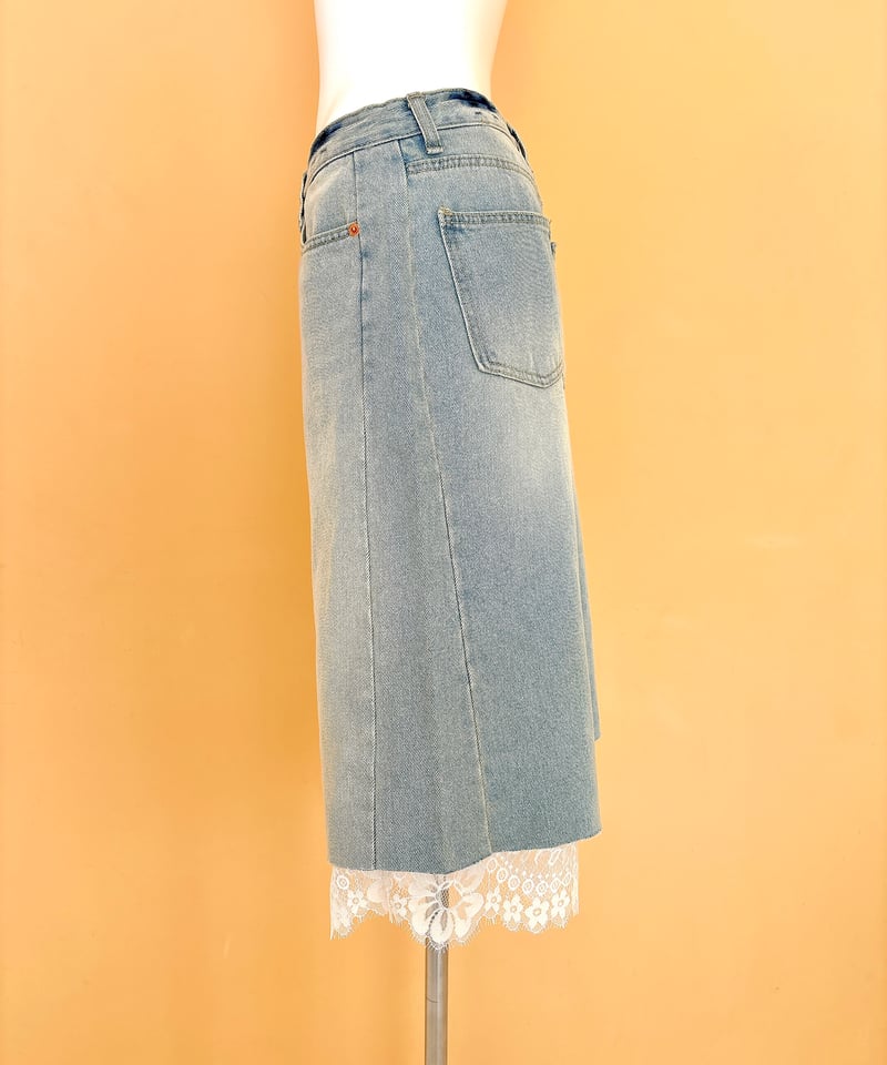 lace layered half denim pants | The Girls Society