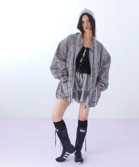 flower print jacket BLACK