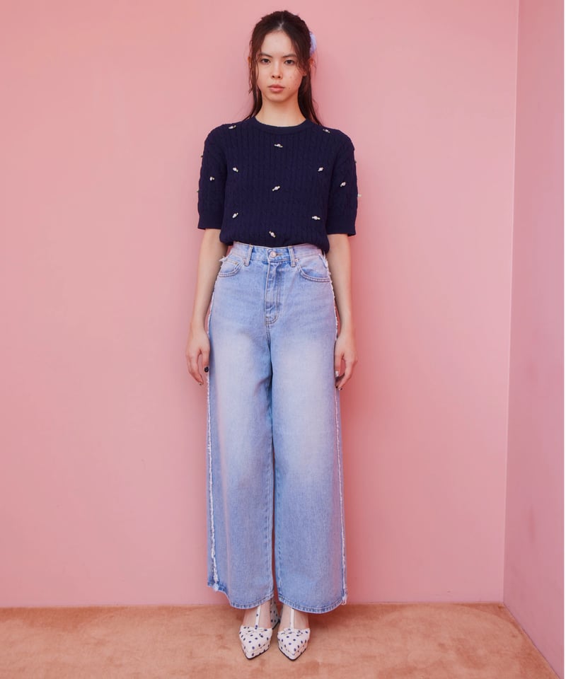 side line wide denim pants | The Girls Society