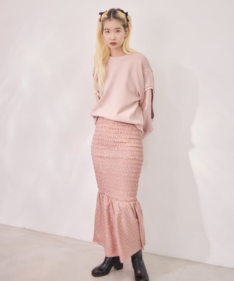 mini heart print shirring skirt PINK