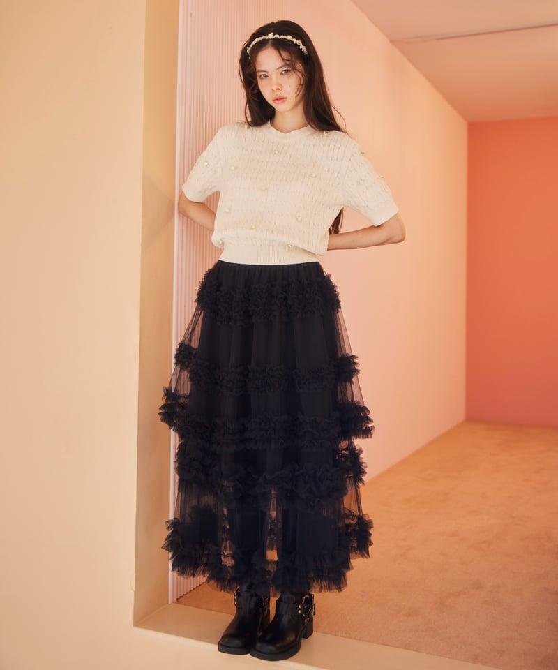 【新品未使用】tulle skirt Lig. チュールスカート　black 新商品!!】Tulle Flower Skirt チュールフラワースカート☆決済