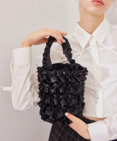satin frill bag BLACK