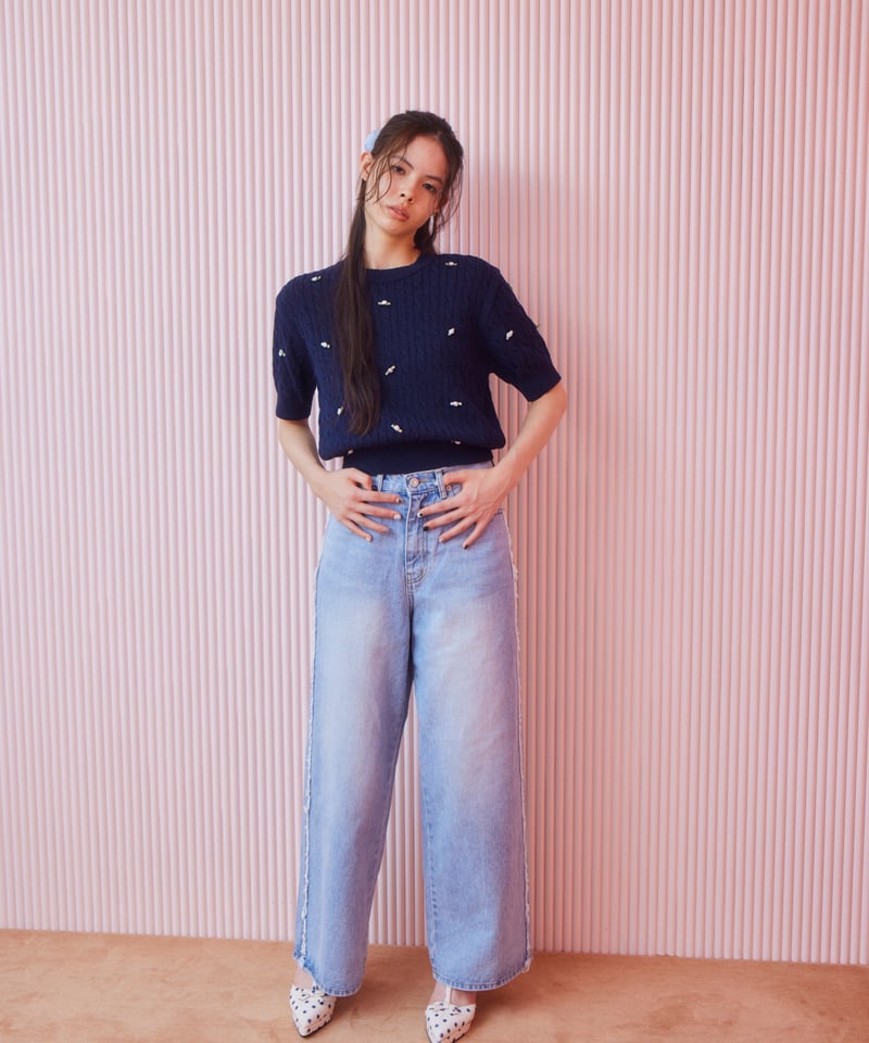 side line wide denim pants | The Girls Society